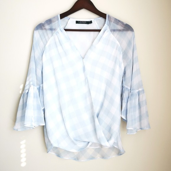 Lauren Ralph Lauren Womens Georgette Blue Pullover Blouse Lined chiffon XSP - Picture 2 of 9